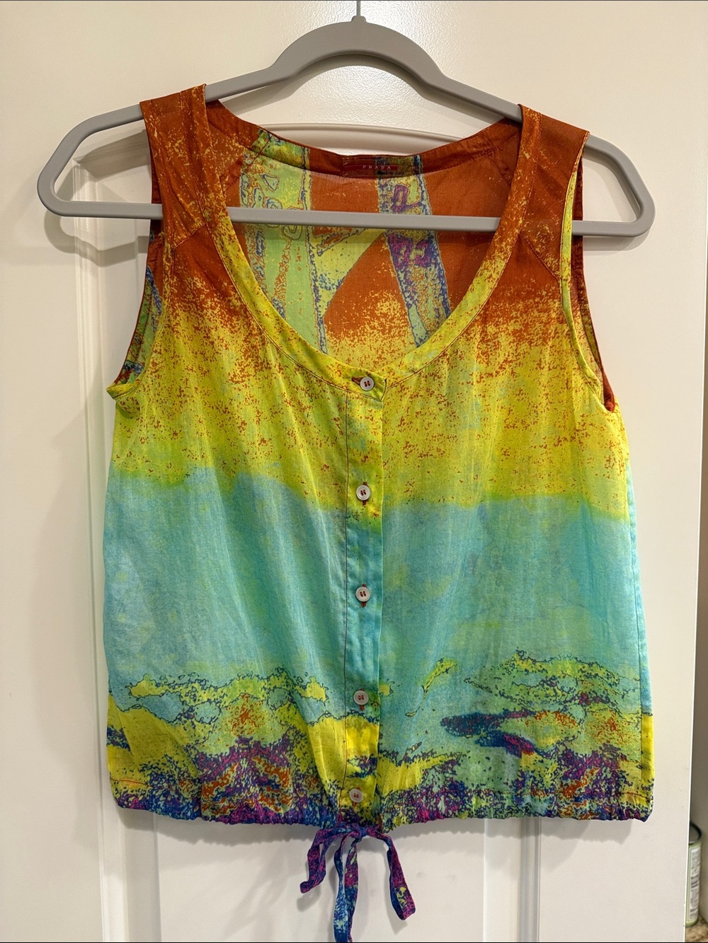 Vintage Prada Sport heat map print, sleeveless, tie-hem top